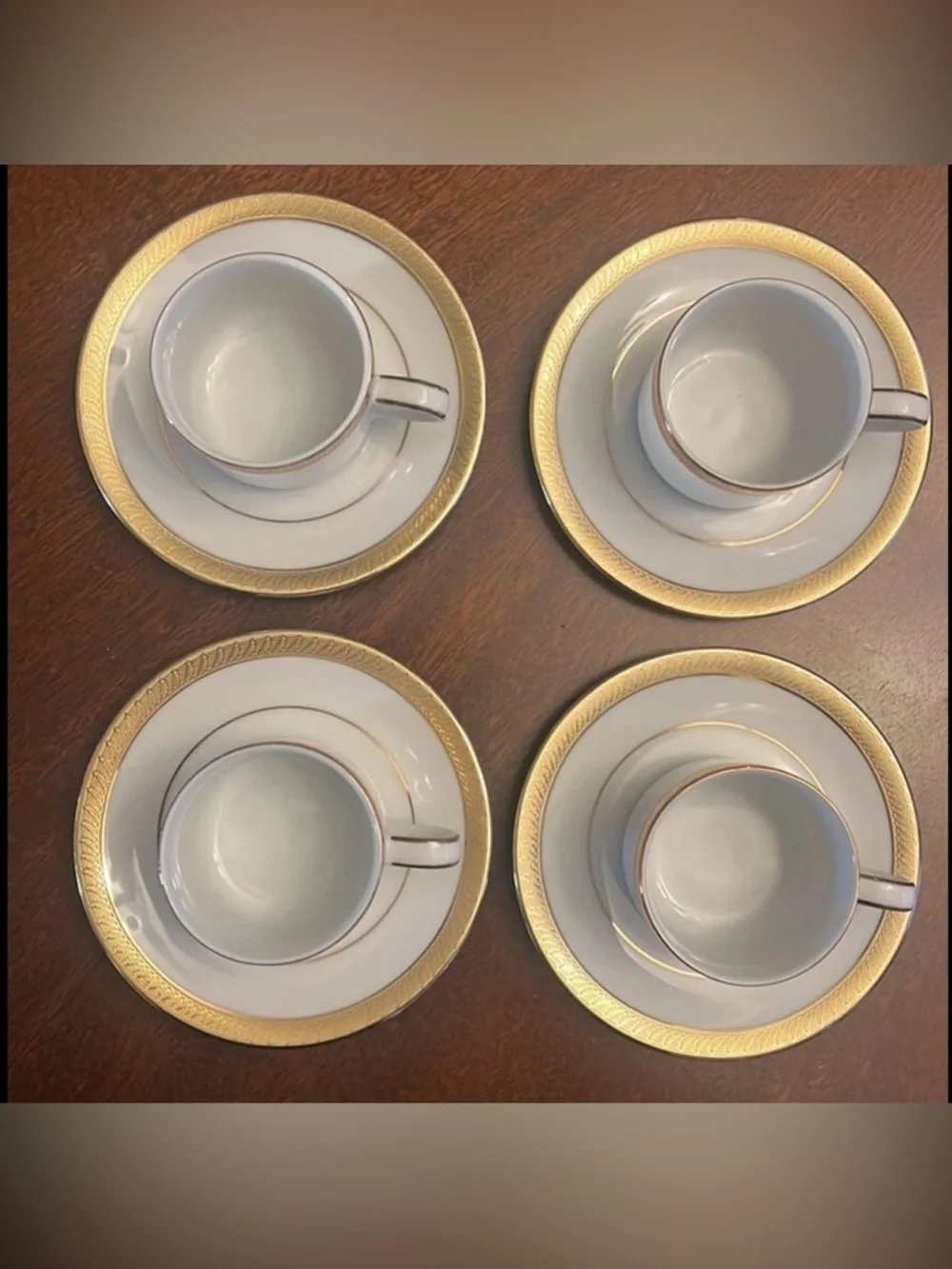 Set of 4 Centurion Collection 9414 Pure Gold Demitasse Cups & Saucers NWOT